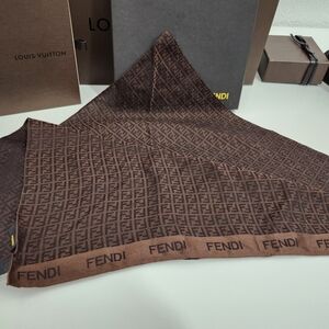 FENDI MONOGRAM Iconic FENDI BROWN Handkerchief Scarf